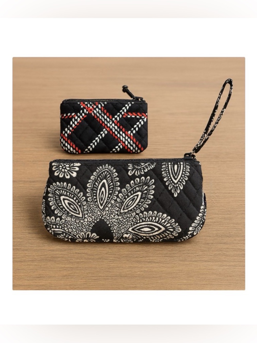 Lot of 2x EUC [Vera Bradley] Quilted Wristlet & Coin Purse, Black White Red - Picture 2 of 12
